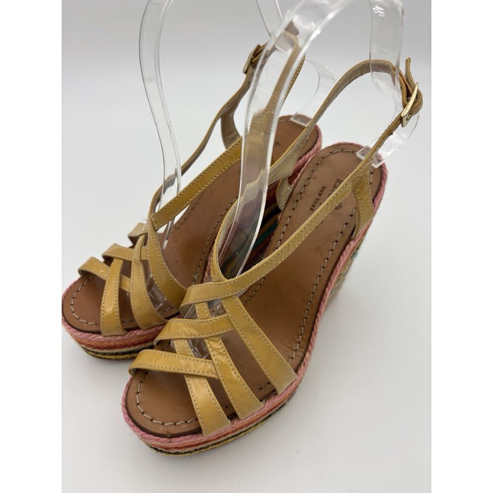 Kate Spade Lindsay Platform Wedge Rainbow Espadrille Sandal Gold Patent Size 6 - Picture 4 of 16